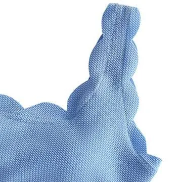 Women's Scalloped High Waisted Bikini Vintage Full Coverage Bottom Bathing Suit Swimwear SkyBlue