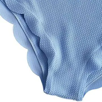 Women's Scalloped High Waisted Bikini Vintage Full Coverage Bottom Bathing Suit Swimwear SkyBlue