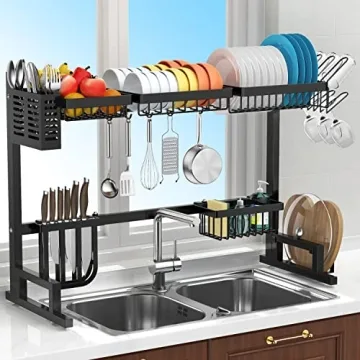 Over The Sink Dish Drying Rack Adjustable - Large 2-Tier Stainless Steel Shelf