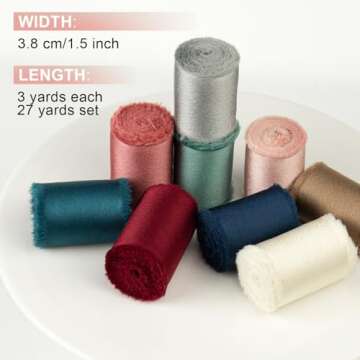 Mlurcu Chiffon Ribbon Silk Satin Ribbon 1 1/2 Inch x 3 Yd Handmade Fringe Chiffon Frayed Edges Ribbo...