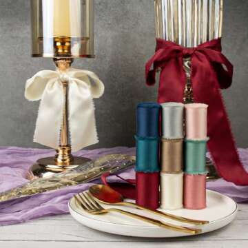 Mlurcu Chiffon Ribbon Silk Satin Ribbon 1 1/2 Inch x 3 Yd Handmade Fringe Chiffon Frayed Edges Ribbons Set 9 Rolls Fabric Ribbon for Wedding Invitations, Flower Bouquet, Gift Wrapping, Bows, Crafts