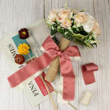 Mlurcu Chiffon Ribbon Silk Satin Ribbon 1 1/2 Inch x 3 Yd Handmade Fringe Chiffon Frayed Edges Ribbons Set 9 Rolls Fabric Ribbon for Wedding Invitations, Flower Bouquet, Gift Wrapping, Bows, Crafts