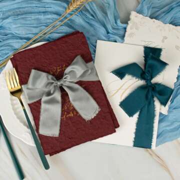 Mlurcu Chiffon Ribbon Silk Satin Ribbon 1 1/2 Inch x 3 Yd Handmade Fringe Chiffon Frayed Edges Ribbons Set 9 Rolls Fabric Ribbon for Wedding Invitations, Flower Bouquet, Gift Wrapping, Bows, Crafts