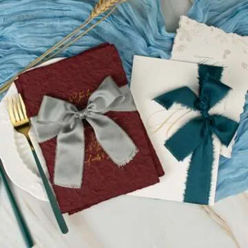 Mlurcu Chiffon Ribbon Silk Satin Ribbon 1 1/2 Inch x 3 Yd Handmade Fringe Chiffon Frayed Edges Ribbons Set 9 Rolls Fabric Ribbon for Wedding Invitations, Flower Bouquet, Gift Wrapping, Bows, Crafts