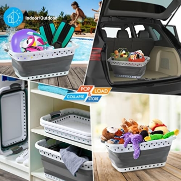 Pop & Load Collapse and Store Collapsible Plastic Laundry Basket, Large 1 pc Pop Up Laundry Hamper with 2 Comfort Grip Handles, 10.5 Gallons, Gray