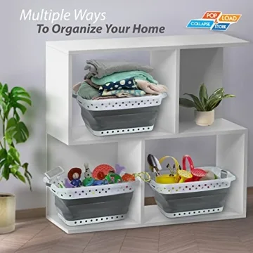 Pop & Load Collapse and Store Collapsible Plastic Laundry Basket, Large 1 pc Pop Up Laundry Hamper with 2 Comfort Grip Handles, 10.5 Gallons, Gray