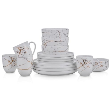 Stone Lain 16-Piece White & Gold Dinnerware Set
