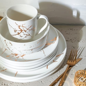 Stone Lain 16-Piece White & Gold Dinnerware Set