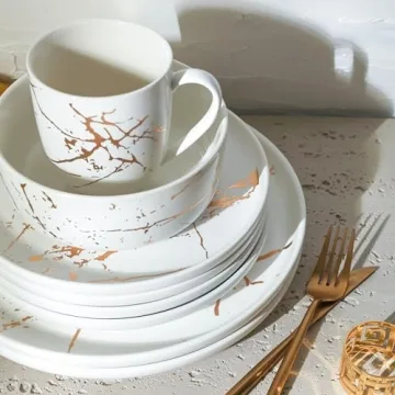 Stone Lain 16-Piece White & Gold Dinnerware Set