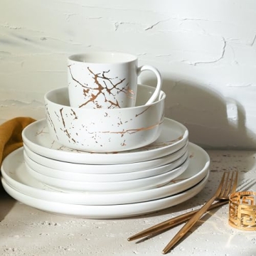 Stone Lain 16-Piece White & Gold Dinnerware Set