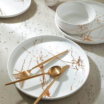 Stone Lain 16-Piece White & Gold Dinnerware Set
