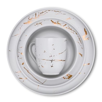 Stone Lain 16-Piece White & Gold Dinnerware Set