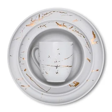 Stone Lain 16-Piece White & Gold Dinnerware Set