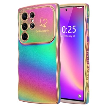 LCHULLE Galaxy S24 Ultra Case for Women - Cute Curly Wave Design, Shockproof, Luxury Plating