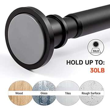 BRIOFOX Industrial Shower Curtain Rod - Never Rust Non-Slip 27-43 Inch Stainless Steel, Matte Black