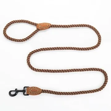 Mile High Life Braided Cotton Rope Dog Leash with Leather Tip