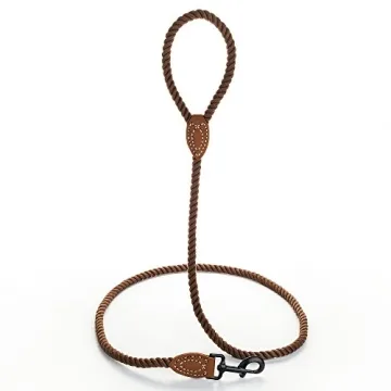 Mile High Life Braided Cotton Rope Dog Leash with Leather Tip