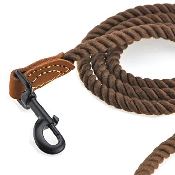 Mile High Life Braided Cotton Rope Dog Leash with Leather Tip