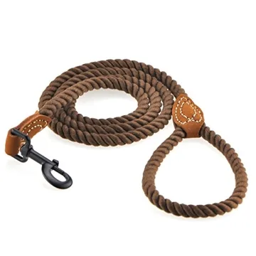 Mile High Life Braided Cotton Rope Dog Leash with Leather Tip