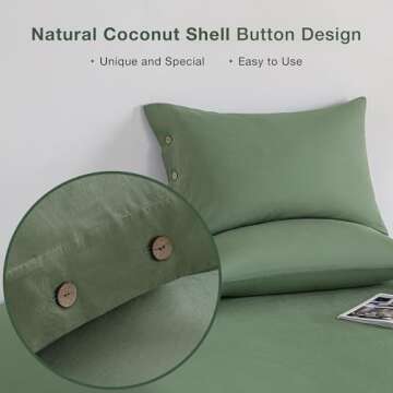 JELLYMONI Pillowcases King Set of 2 Cotton Button Pillow Covers 20×36in Green Bed Pillow Cases 100% Washed Cotton Soft Breathable (Pillows are not Included)