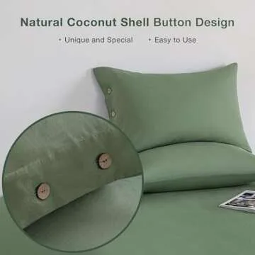 JELLYMONI Pillowcases King Set of 2 Cotton Button Pillow Covers 20×36in Green Bed Pillow Cases 100% Washed Cotton Soft Breathable (Pillows are not Included)