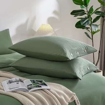 JELLYMONI Pillowcases King Set of 2 Cotton Button Pillow Covers 20×36in Green Bed Pillow Cases 100% Washed Cotton Soft Breathable (Pillows are not Included)