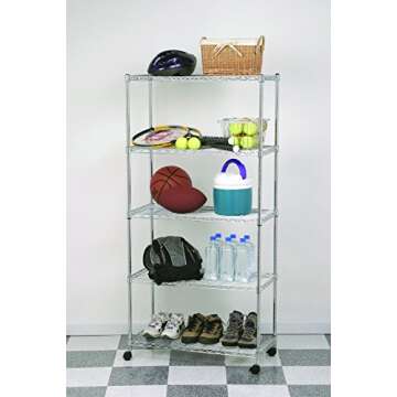 Seville Classics 5-Tier Steel Wire Shelving with Wheels, 30" W x 14" D x 60" H, Plated Steel