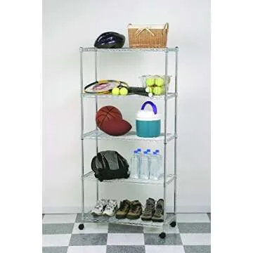 Seville Classics 5-Tier Steel Wire Shelving with Wheels, 30" W x 14" D x 60" H, Plated Steel