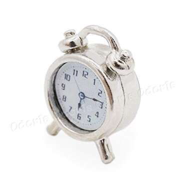 Odoria 1/12 Miniature Alarm Clock Dollhouse Decoration Accessories, Silver