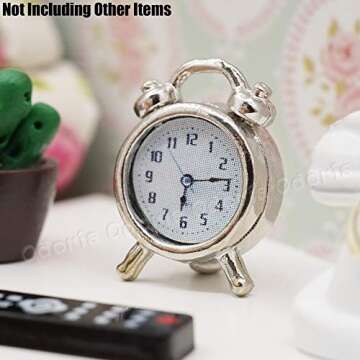 Odoria 1/12 Miniature Alarm Clock Dollhouse Decoration Accessories, Silver