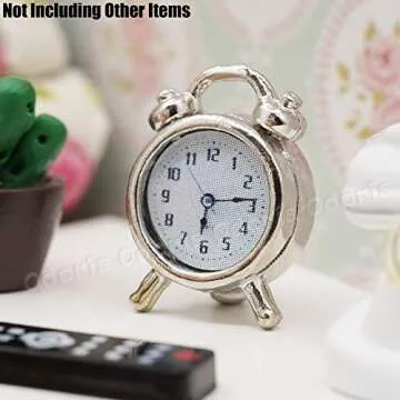 Odoria 1/12 Miniature Alarm Clock Dollhouse Decoration Accessories, Silver