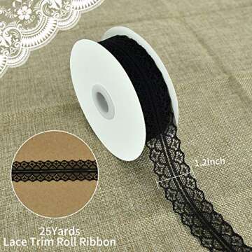 Lace Trim Ribbon Black 1.2 Inch Wide Vintage Pattern Roll Ribbons 25 Yards for Gift Wrapping Valenti...