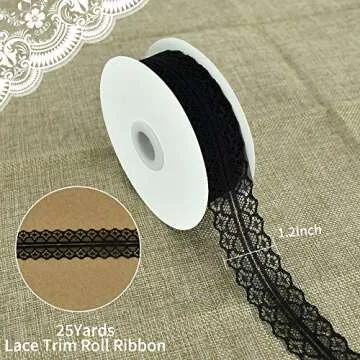 Lace Trim Ribbon Black 1.2 Inch Wide Vintage Pattern Roll Ribbons 25 Yards for Gift Wrapping Valenti...