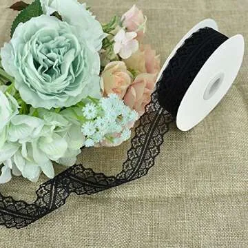 Lace Trim Ribbon Black 1.2 Inch Wide Vintage Pattern Roll Ribbons 25 Yards for Gift Wrapping Valentine's Day Floral DIY Crafts Sewing Bridal Wedding Birthday Party Decorations