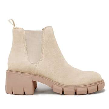 Juliet Holy Womens Lug Sole Platform Ankle Booties Chelsea Slip on Chunky Block Heel Leather Combat Boots Nude