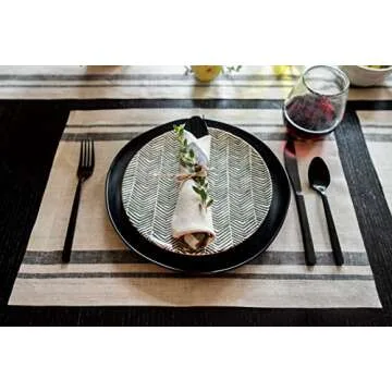 Solino Home French Linen Placemats Set of 4 – 100% Pure Linen Black and Natural Placemats 19" L x ...