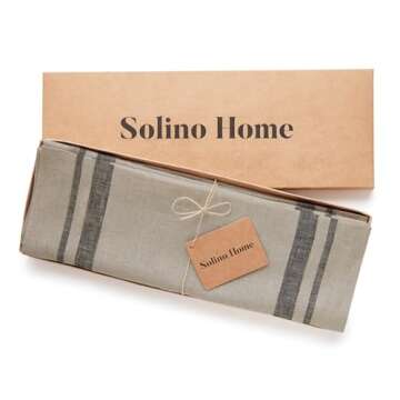 Solino Home French Linen Placemats Set of 4 – 100% Pure Linen Black and Natural Placemats 19" L x 14" W Inch – Machine Washable Stripe Placemats for Winter, Holiday Decor