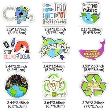 50Pcs Earth Day Stickers for Kids Environmental Stickers for Water Bottles Save The Planet Vinyl Sti...