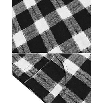 HOTOUCH Women's Flannel Shackets Mid-Long Style Roll-Up Sleeve Plaid Flannel Shirt (Black S)