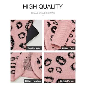 BTFBM Womens Cardigan Sweaters Long Sleeve Open Front Cardigans Fall Fashion Loose Knit Printed Outwear Winter Coats(Leopard Pink, X-Large)