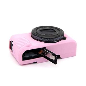 CEARI Silicone Case Rubber Camera Protective Cover Skin for Canon PowerShot G7X Mark II Digital Camera + Microfiber Cloth - Pink