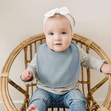 Konssy Muslin Baby Bibs 8 Pack Baby Bandana Drool Bibs Cotton for Unisex Boys Girls, 8 Solid Colors Set for Teething Drooling