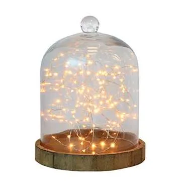 Stonebriar Small Stonebriar 8 Inch Clear Glass Dome Cloche with Rustic Wooden Base, Brown