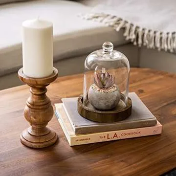 Stonebriar Small Stonebriar 8 Inch Clear Glass Dome Cloche with Rustic Wooden Base, Brown