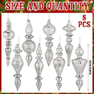 Mifoci 8 Pcs 6 Inch Mercury Glass Finial Christmas Ornaments Hanging Christmas Finials Glass Ornamen...