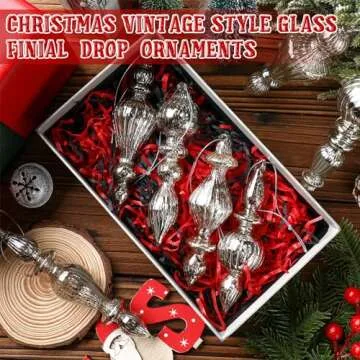Mifoci 8 Pcs 6 Inch Mercury Glass Finial Christmas Ornaments Hanging Christmas Finials Glass Ornaments Assorted Mercury Decor for Vintage Holiday Christmas Tree Decoration(Silver)