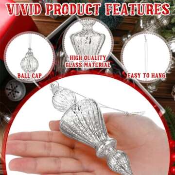 Mifoci 8 Pcs 6 Inch Mercury Glass Finial Christmas Ornaments Hanging Christmas Finials Glass Ornaments Assorted Mercury Decor for Vintage Holiday Christmas Tree Decoration(Silver)