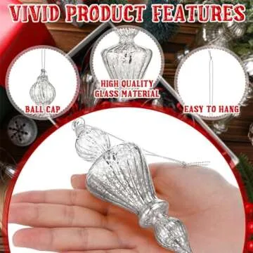 Mifoci 8 Pcs 6 Inch Mercury Glass Finial Christmas Ornaments Hanging Christmas Finials Glass Ornaments Assorted Mercury Decor for Vintage Holiday Christmas Tree Decoration(Silver)