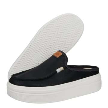 Hey Dude Women's Austin Lift Leather Black Size 8 | Women's Shoes | Women Slip-on Loafers | Comfortable & Light-Weight