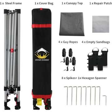 Crown Shades 10x10 Pop Up Canopy - Beach Tent with One Push Setup - Outdoor Sun Shade for Events, Parties, Camping - Gazebo with STO-N-Go Cover Bag, Silver Coated Top, 3 Height& 4 Sand Bags, Grey